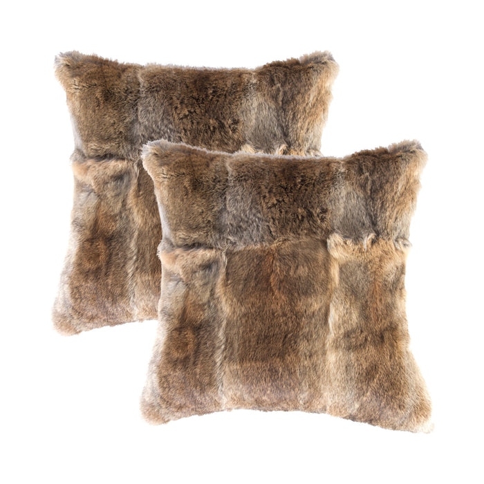 Set of Two 18" Brown Rabbit Natural Fur Throw Pillow