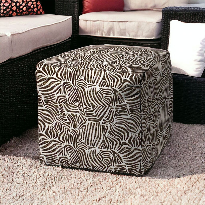 17" Black Polyester Cube Abstract Indoor Outdoor Pouf Ottoman