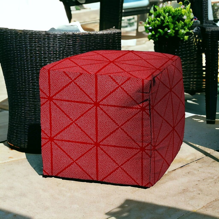 17" Red Polyester Cube Geometric Indoor Outdoor Pouf Ottoman