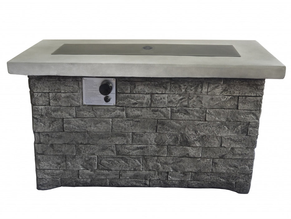 Rectangular Grey Brick Gas Fire Pit with Lava Rocks