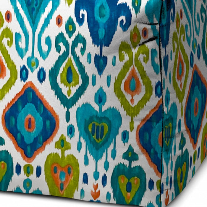 17" Turquoise Cube Damask Indoor Outdoor Pouf Cover