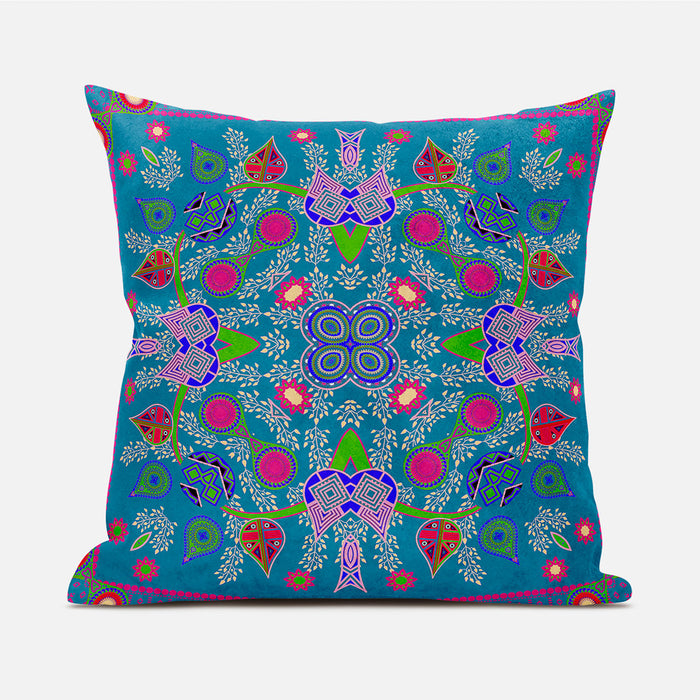 16" X 16" Blue and Pink Broadcloth Paisley Zippered Pillow