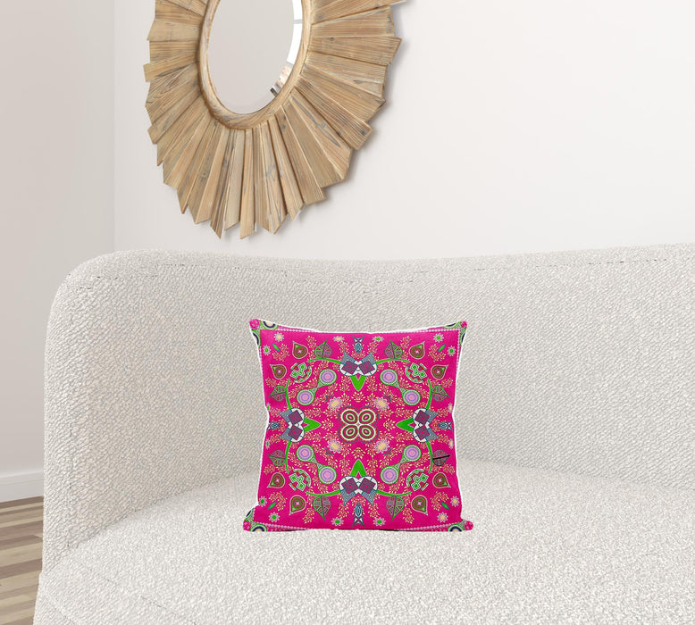 16" X 16" Pink and Green Broadcloth Paisley Zippered Pillow