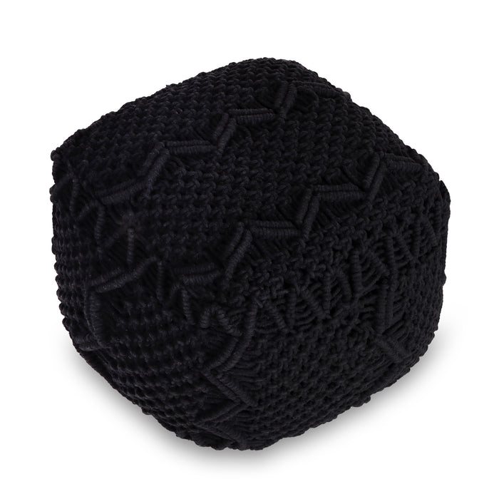 18" Black Cotton Blend Pouf Ottoman