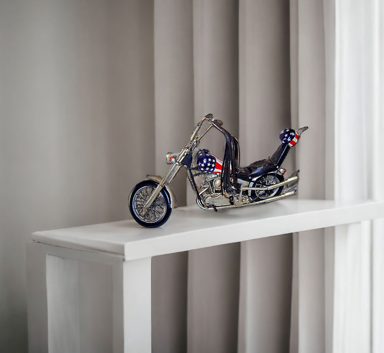 12" Blue and Silver Metal Hand Painted Model Motorcycle