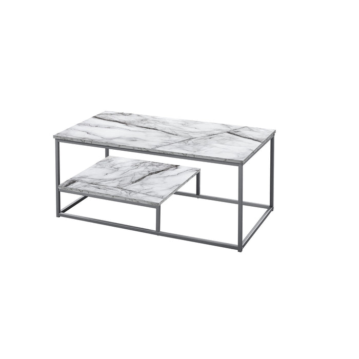 Set Of Three 42" White Rectangular Coffee Table With Shelf