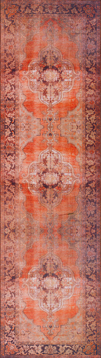 2' X 8' Red Oriental Distressed Non Skid Runner Rug