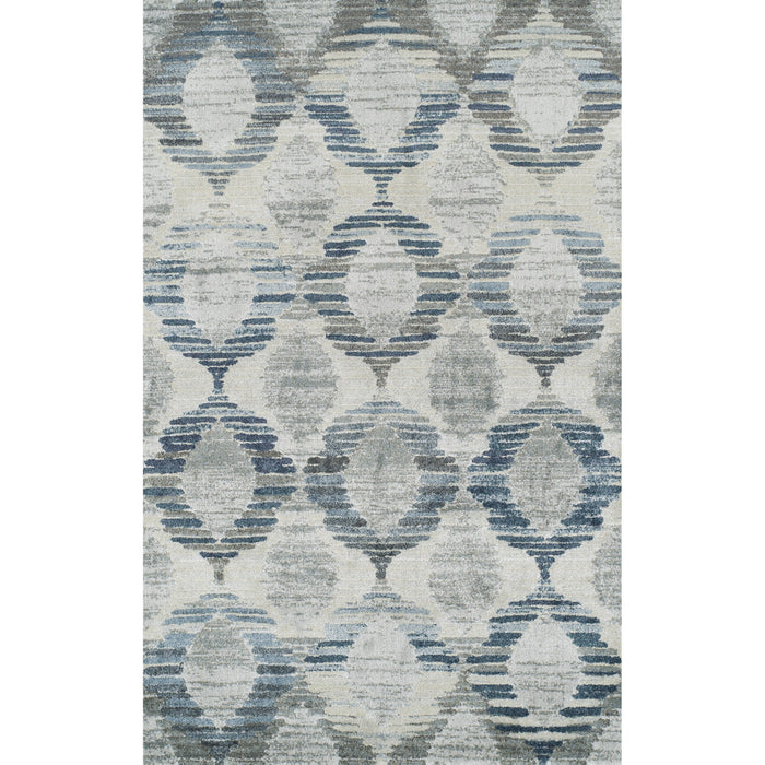 5' x 8' Blue and Ivory Geometric Area Rug