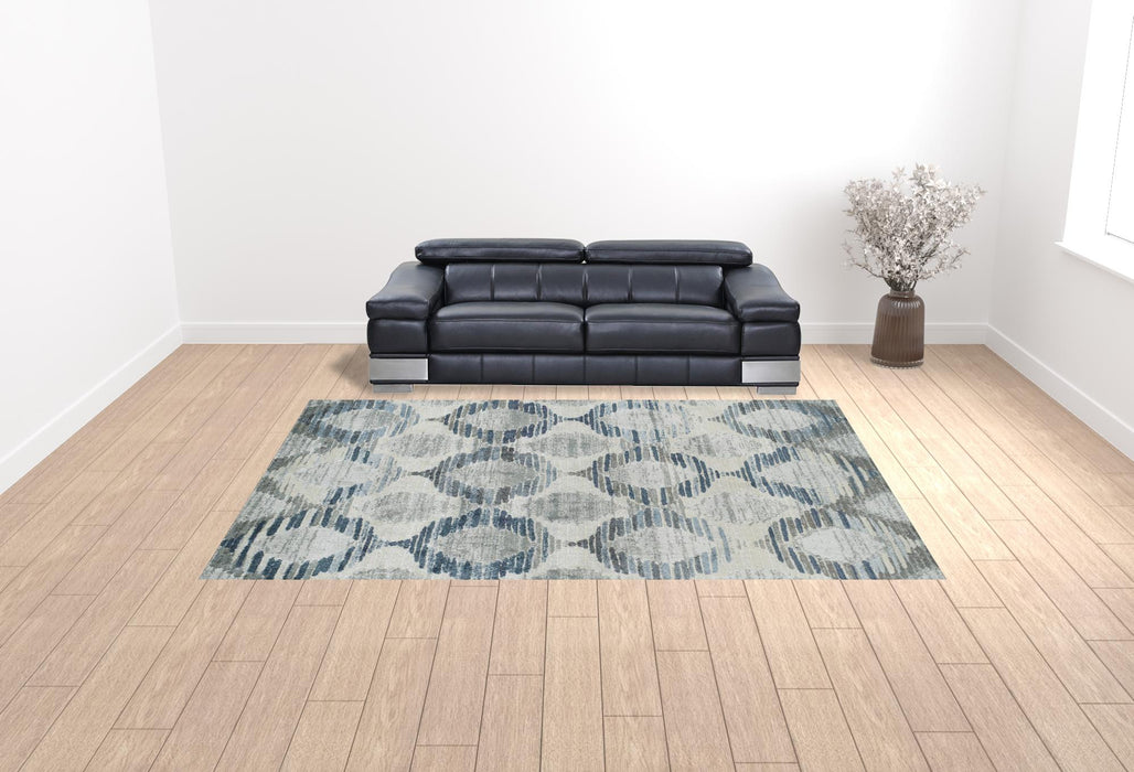 10' x 13' Blue and Ivory Geometric Area Rug