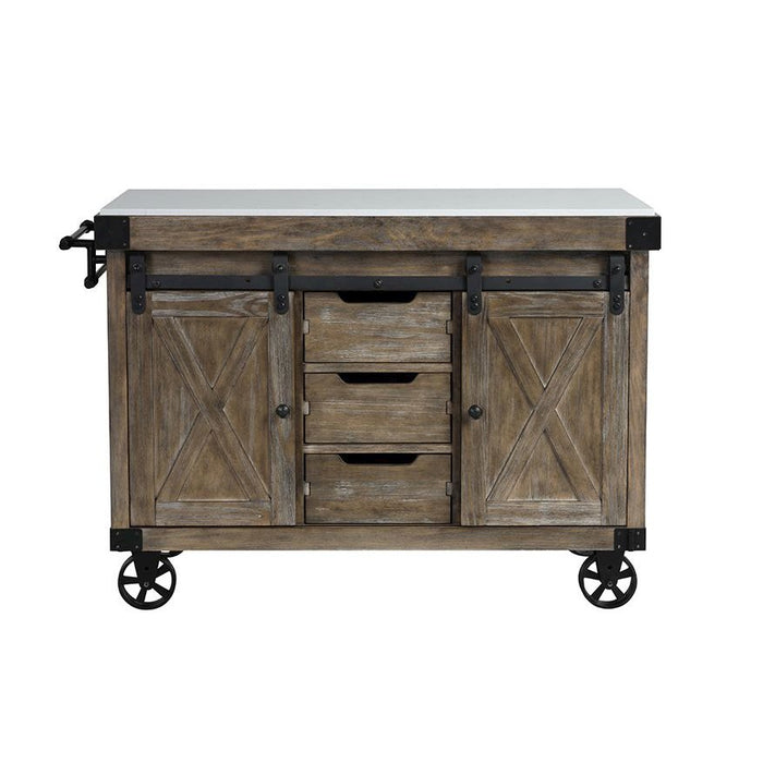 ACME Alforvott Kitchen Island, Marble & Weathered Gray Finish