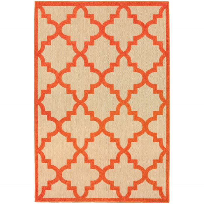 5' x 8' Orange Geometric Stain Resistant Indoor Outdoor Area Rug