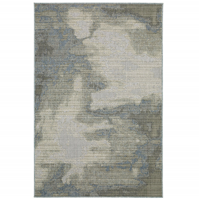 10' x 13' Blue and Gray Abstract Stain Resistant Indoor Outdoor Area Rug