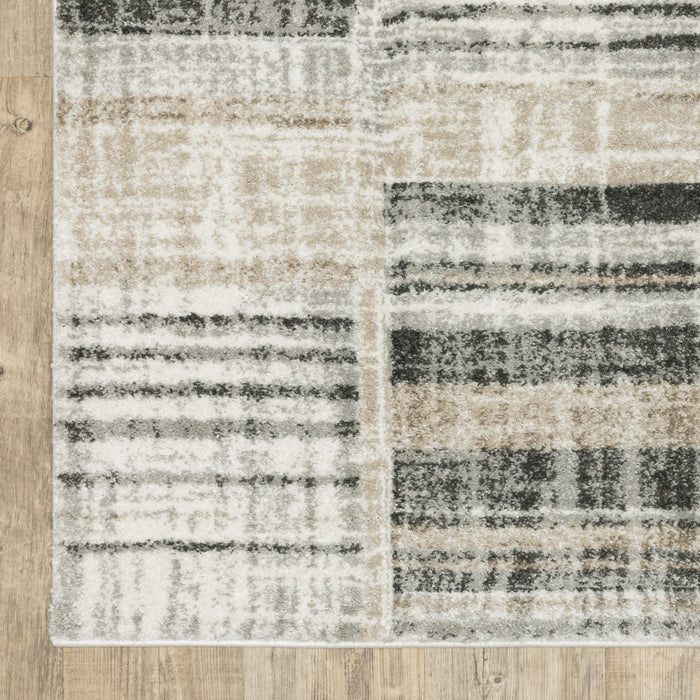 10' X 13' Grey Charcoal Ivory Tan Brown And Beige Geometric Power Loom Stain Resistant Area Rug