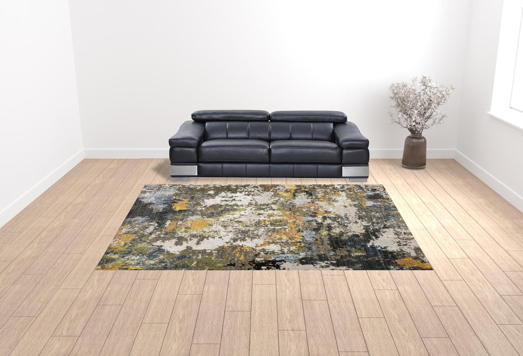 10' X 13' Grey Gold Blue Orange Beige And Brown Abstract Power Loom Stain Resistant Area Rug