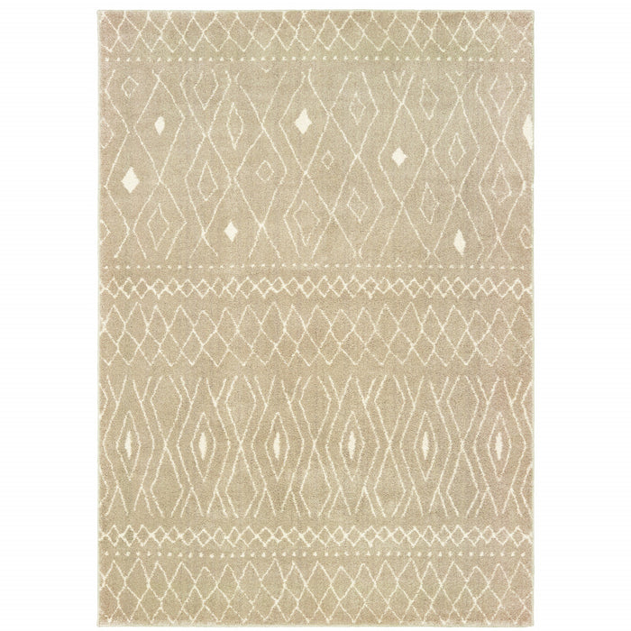 10' X 13' Sand And Ivory Geometric Power Loom Stain Resistant Area Rug