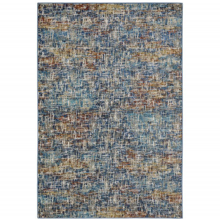 10' X 13' Blue Teal Gold Rust And Beige Abstract Power Loom Stain Resistant Area Rug