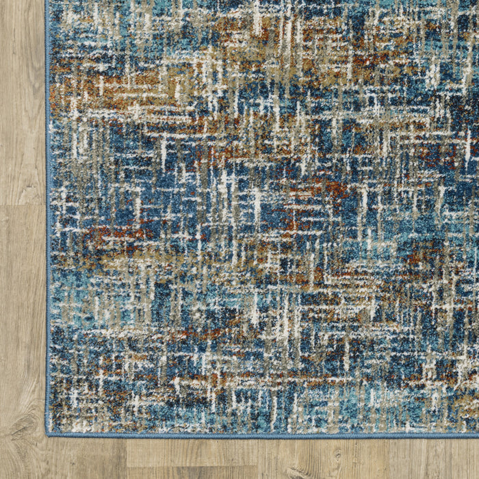 10' X 13' Blue Teal Gold Rust And Beige Abstract Power Loom Stain Resistant Area Rug