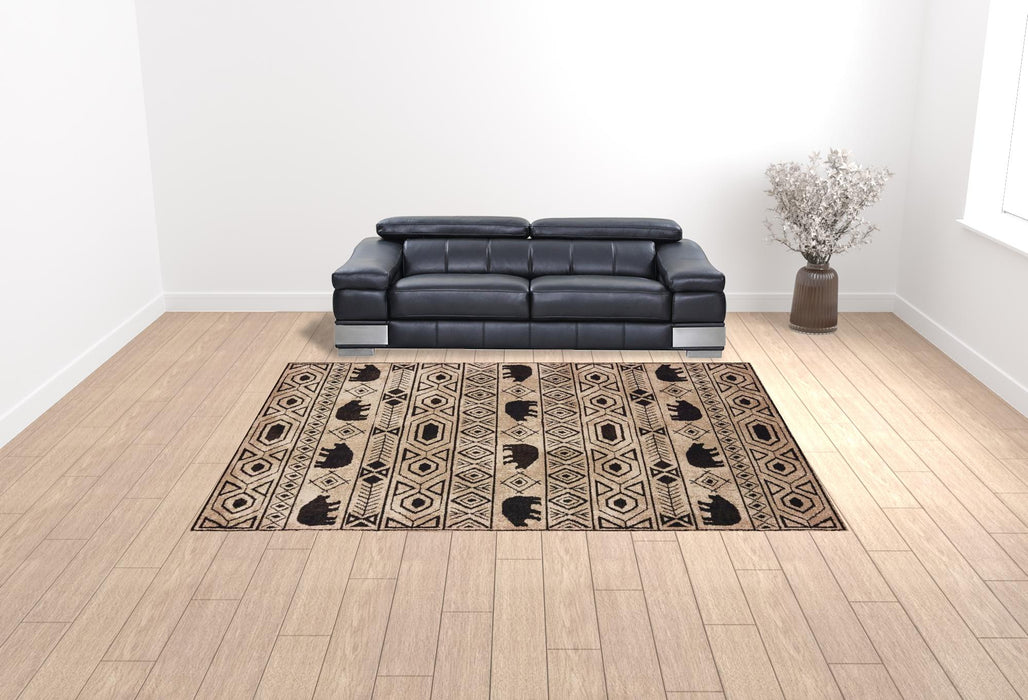 10' X 13' Ivory And Black Southwestern Power Loom Stain Resistant Area Rug