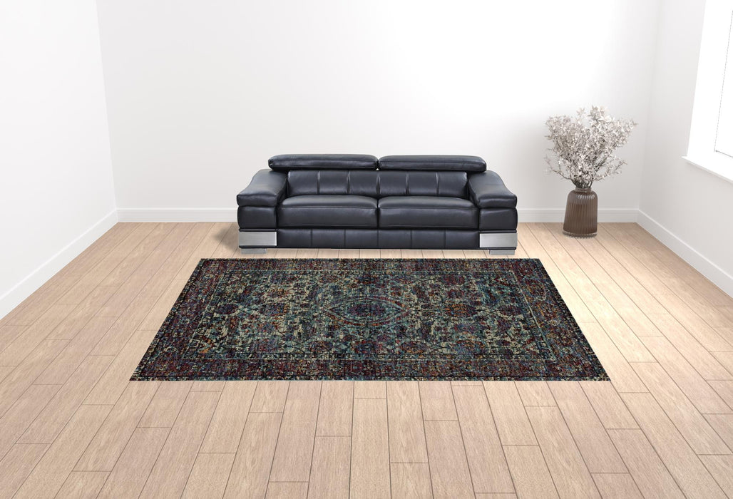 10' X 13' Blue And Purple Oriental Power Loom Stain Resistant Area Rug