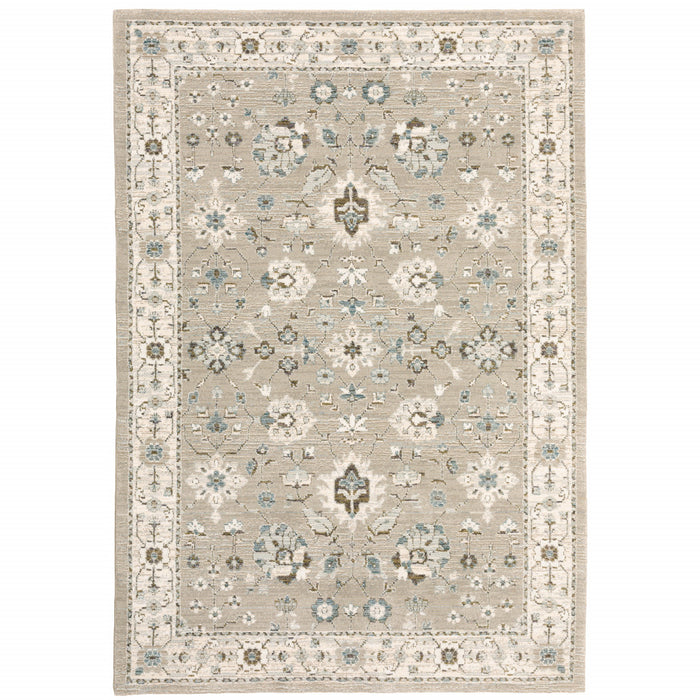 10' X 13' Beige Ivory Blue Green And Purple Oriental Power Loom Stain Resistant Area Rug
