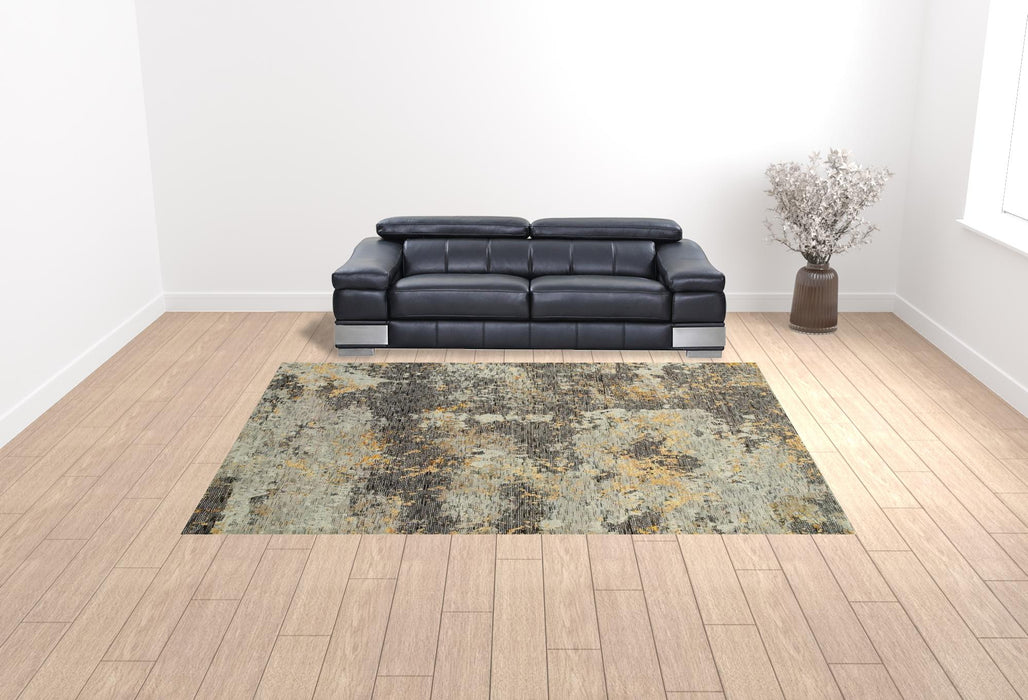 10' X 13' Grey And Gold Abstract Power Loom Stain Resistant Area Rug