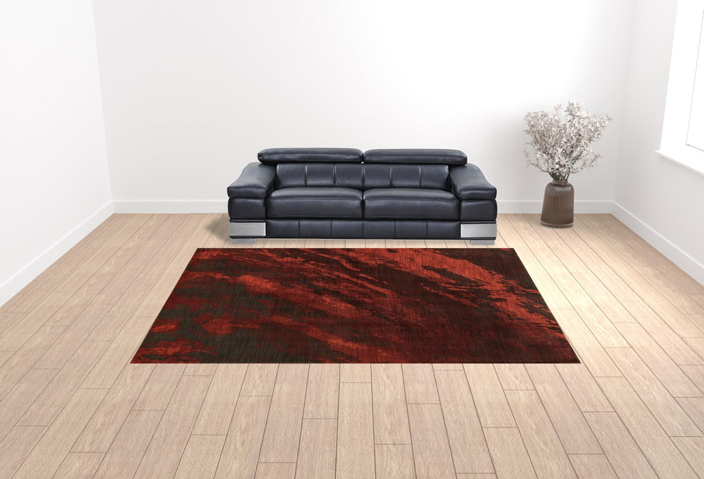 10' X 13' Red And Grey Abstract Power Loom Stain Resistant Area Rug