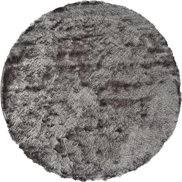 10' Gray And Black Round Shag Tufted Handmade Area Rug