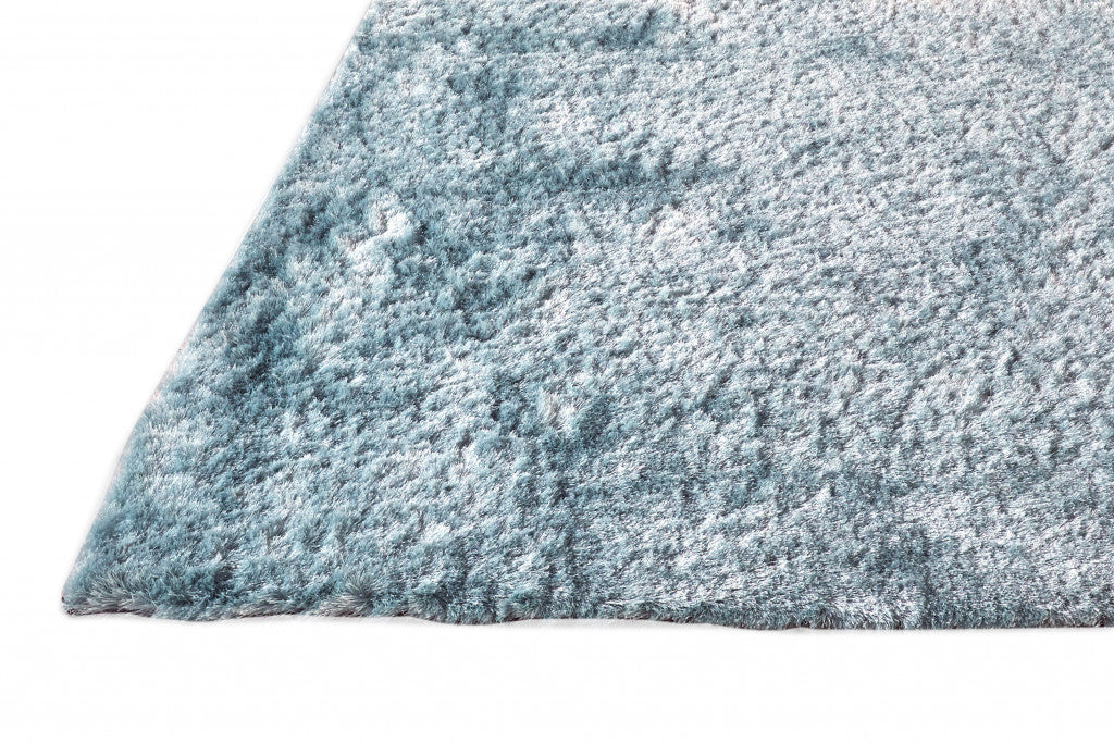 10' Blue And Silver Round Shag Tufted Handmade Area Rug
