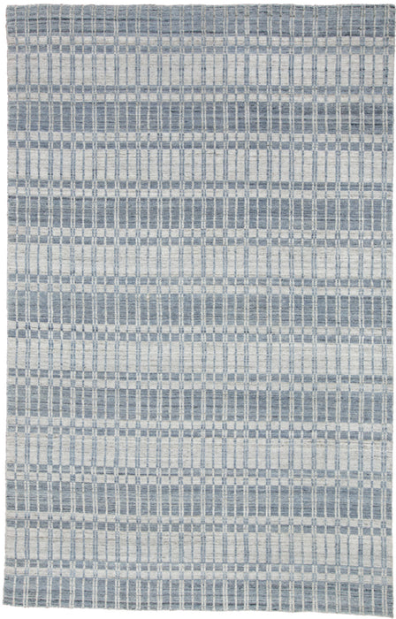 10' X 14' Blue Gray And Ivory Striped Hand Woven Area Rug