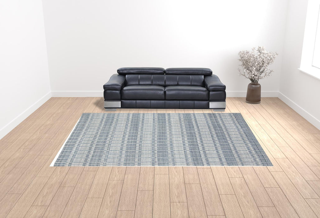 10' X 14' Blue Gray And Ivory Striped Hand Woven Area Rug