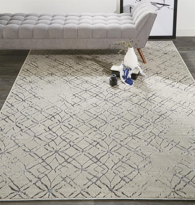 Silver Gray And White Abstract Area Rug