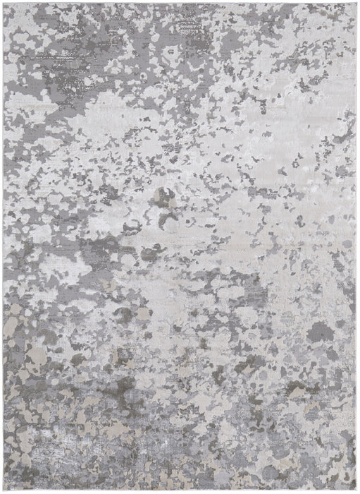 10' X 13' Silver Gray And White Abstract Stain Resistant Area Rug