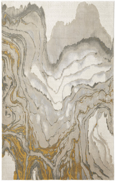 2' X 3' Gold Ivory And Gray Abstract Stain Resistant Area Rug