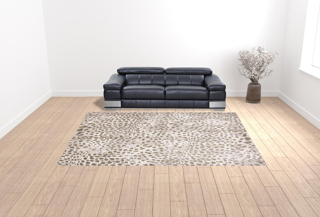 10' X 13' Brown And Ivory Abstract Stain Resistant Area Rug