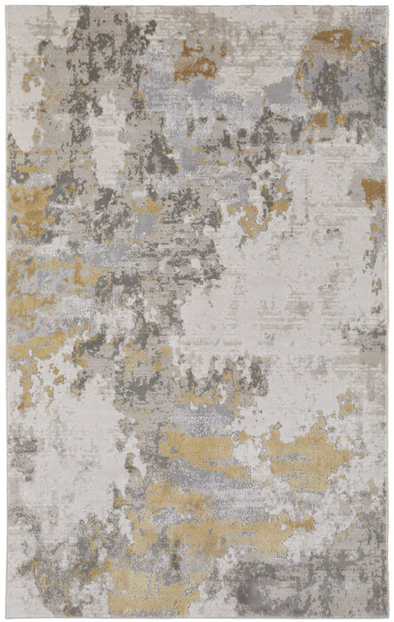 12' X 15' Ivory Gold And Gray Abstract Stain Resistant Area Rug