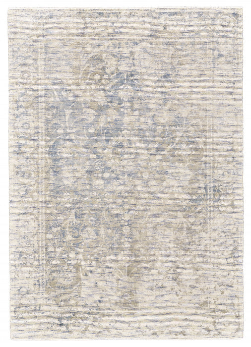 10' X 13' Ivory Blue And Tan Abstract Hand Woven Area Rug