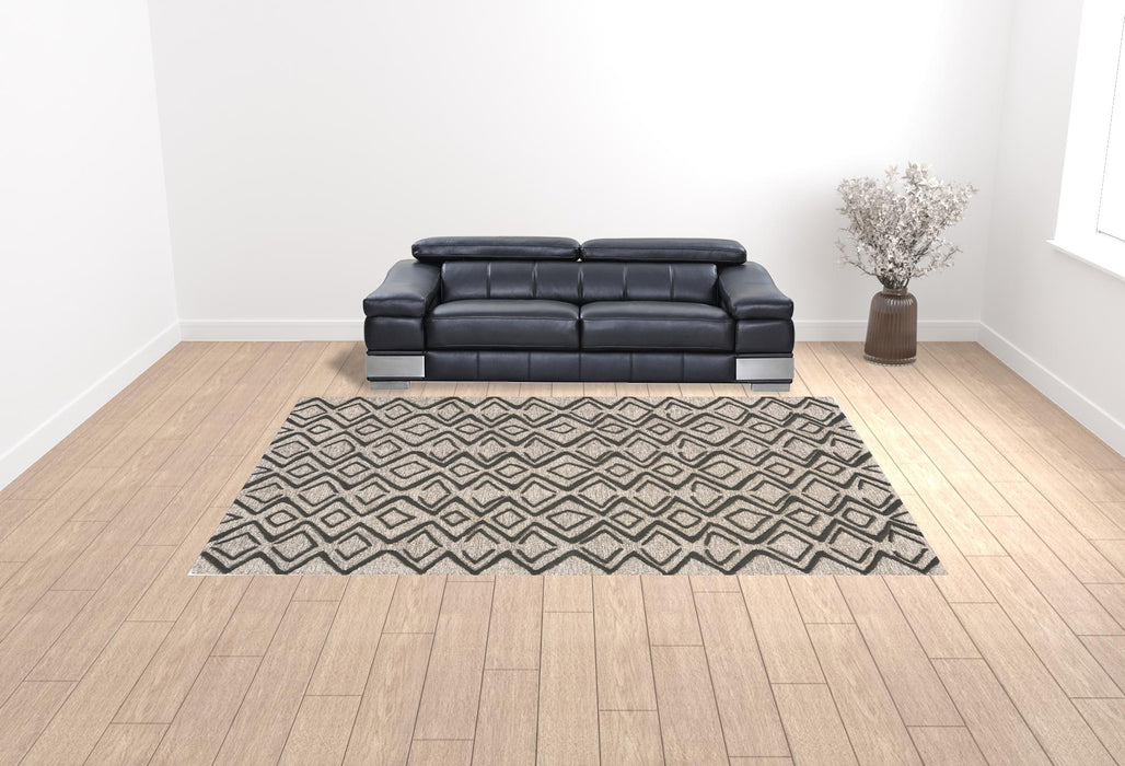 10' X 13' Black Gray And Taupe Wool Geometric Tufted Handmade Stain Resistant Area Rug