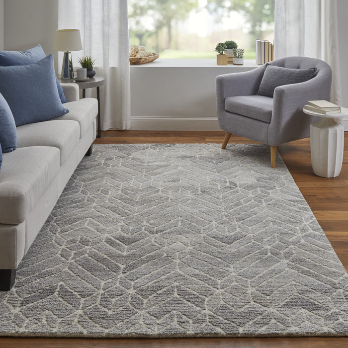 10' X 14' Taupe Gray And Ivory Wool Geometric Tufted Handmade Area Rug