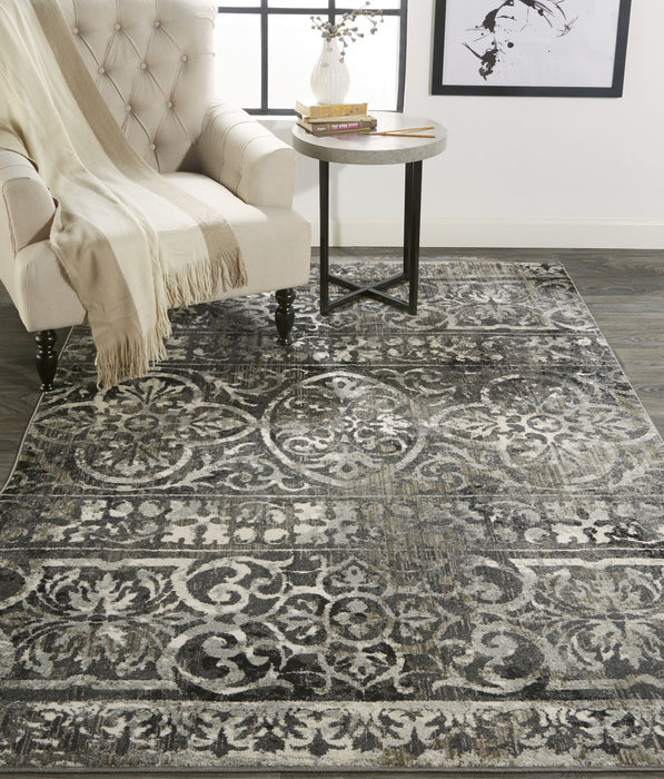 10' X 14' Gray Ivory And Taupe Abstract Stain Resistant Area Rug