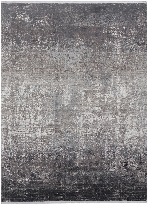 12' X 18' Gray Black And Silver Abstract Power Loom Distressed Area Rug