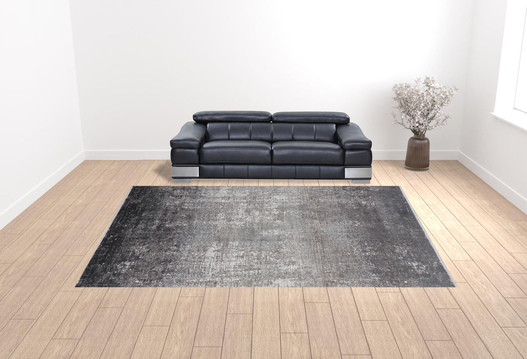 12' X 15' Gray And Black Abstract Power Loom Distressed Area Rug With Fringe