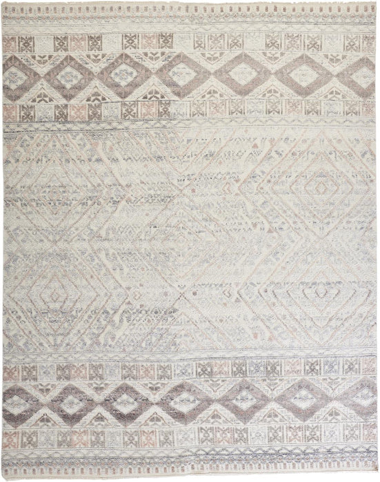 12' X 15' Gray Ivory And Pink Geometric Hand Knotted Area Rug