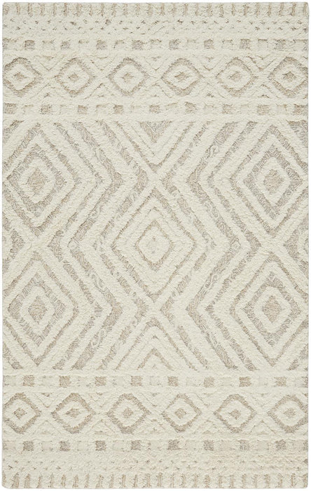 12' X 15' Ivory And Tan Wool Geometric Tufted Handmade Area Rug