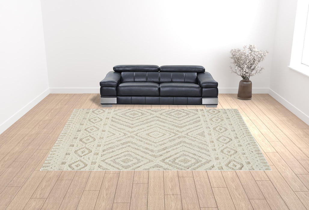 12' X 15' Ivory And Tan Wool Geometric Tufted Handmade Area Rug