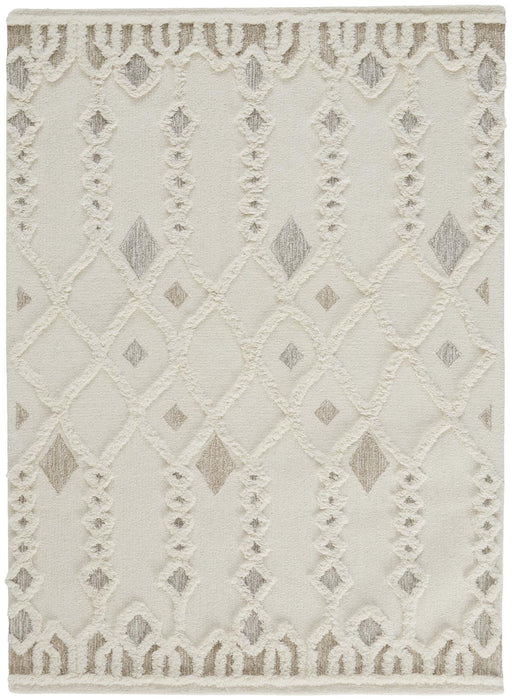 10' X 14' Ivory Tan And Silver Wool Geometric Tufted Handmade Stain Resistant Area Rug