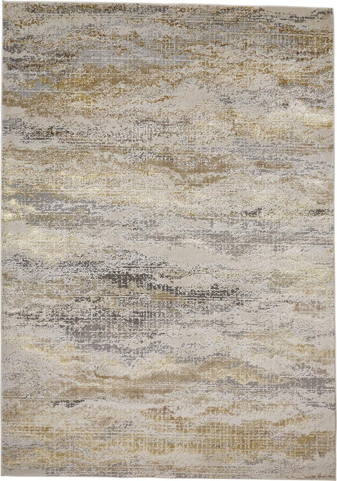 12' X 15' Gold Gray And Ivory Abstract Stain Resistant Area Rug