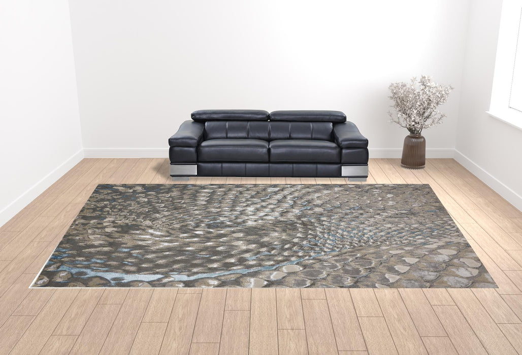 12' X 18' Blue Silver And Gray Geometric Area Rug