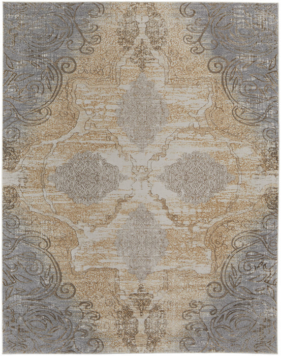 12' X 15' Silver Tan And Gray Floral Power Loom Area Rug