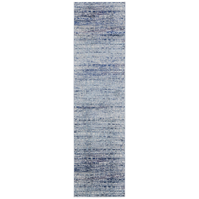 10' Blue and Ivory Abstract Power Loom Runner Rug