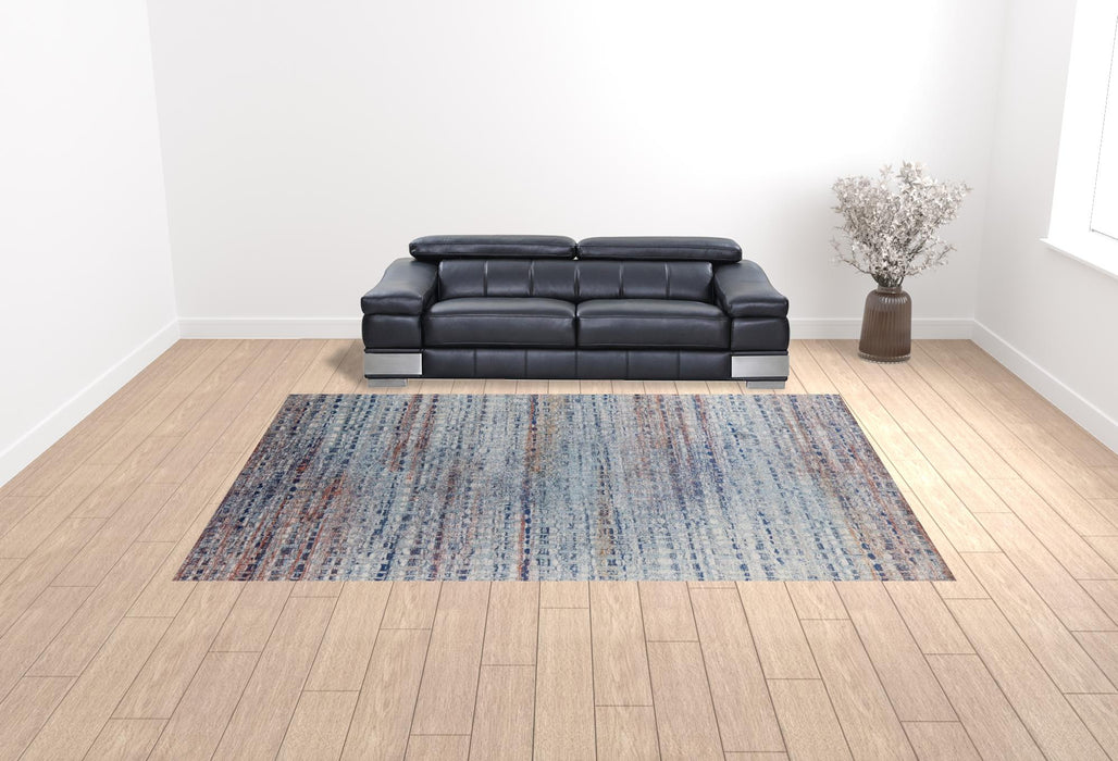 10' X 14' Blue Ivory And Orange Abstract Power Loom Stain Resistant Area Rug